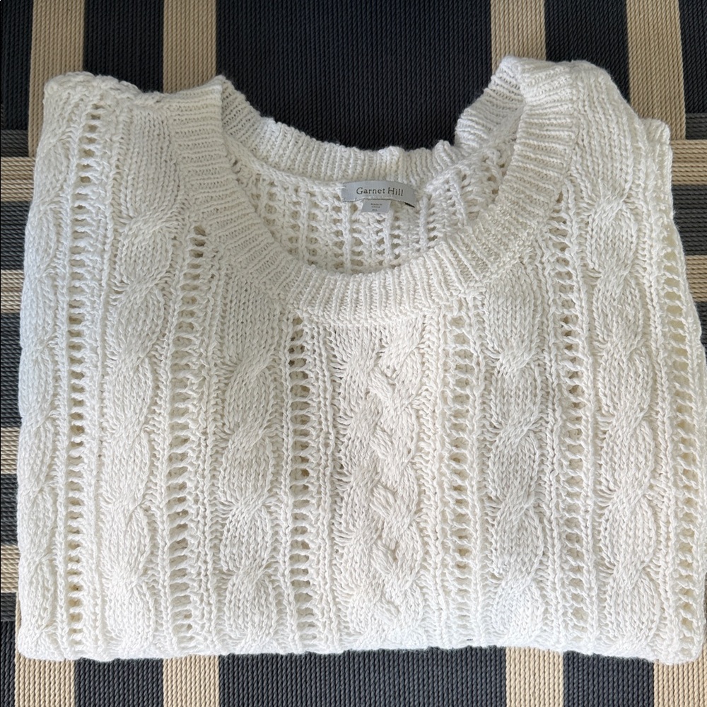 🔥Garnet Hill White Cable-knit Spring Sweater